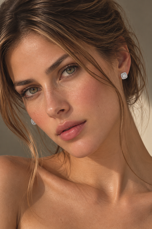 Celeste Halo Studs - Moissanita